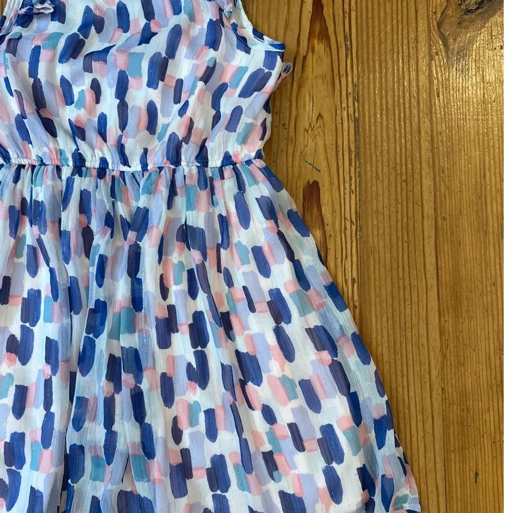 Kate‎ Spade Chiffon Dress Kids Blue Pink Abstract Brushstroke Metallic SIZE 10